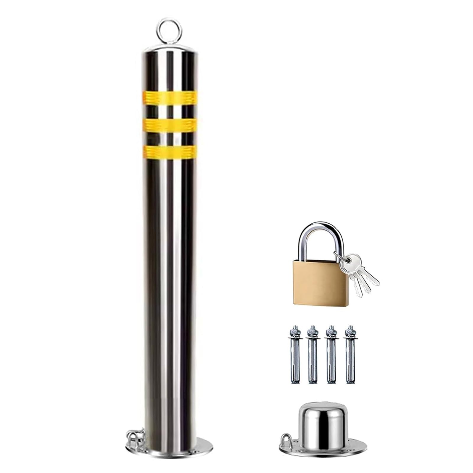 Générique Poteau de barrière de stationnement Amovible et Robuste avec verrou - Bande réfléchissante en Acier Inoxydable pour allées et Chantiers - Jaune 60 cm - 1 pièce