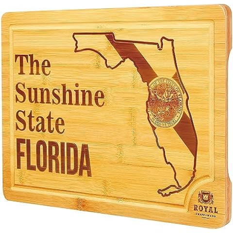 ROYAL CRAFT WOOD Bamboo State Cutting Board for Kitchen â€“ Florida Cheese Board, Charcuterie Platter & Serving Tray, (15" x 10") Cover