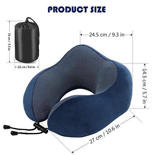 Travel Pillow - Memory Foam Neck Pillow with 360 Head & Neck Support Comfortable for Long Flight, Airplane, Train, Reading, Working, Ergonomically (Blue)