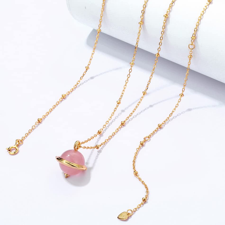 925 Sterling Silber Anhänger Halskette für Damen Rosenquarz Malachit Kette Gold