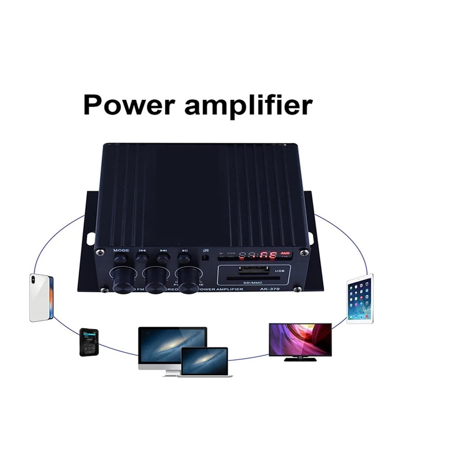 AK-370 Wzmacniacz kompatybilny z Bluetooth 20 W + 20 W Wzmacniacz mocy DC 12 V Głośnik muzyczny Mini HIFI Stereo Do kina domowego