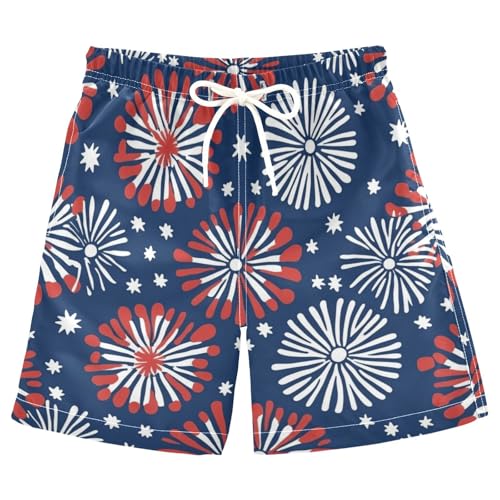 Boys Beach Board Shorts Fireworks Fire Festival Swim Trunk Teen Swimwear 8-16Y Multicolor