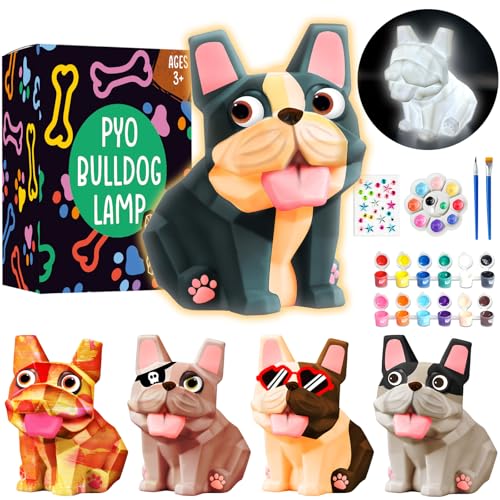 Goodyking Paint Your Own Bull Dog Lamp Kit, DIY Geometric Dog Night Light, Arts & Crafts for Teens, Painting Kit for Kids Age 3+, Room Decorations, Art Supplies Creative Gift for Birthday, Party
