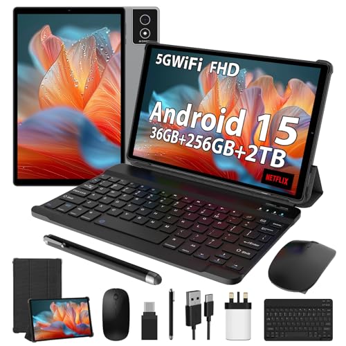 FLYCOAY Tablet 10.4 inch Android 15 Tablets Octa-Core 36GB RAM +256GB ROM/2TB, INCELL Screen Tablet with Keyboard and Mouse|WALN|8000mAH|Widevine L1+|Bluetooth 5.0|8MP+13MP|GPS|-Gray