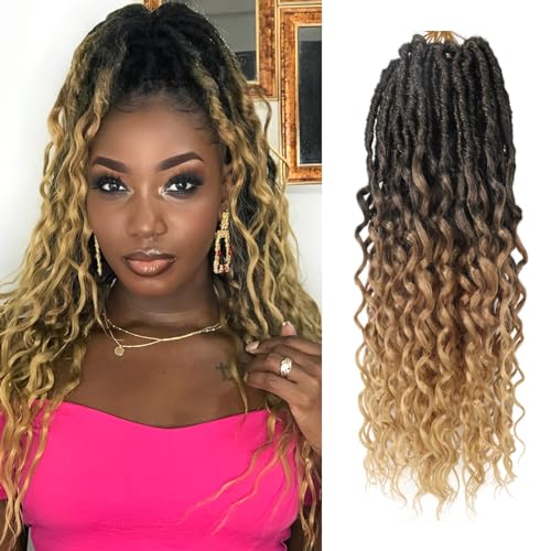 Deep Faux Locs Crochet Hair 18 Inch 8 Packs Goddess Locs Crochet Hair T27 Soft Loc Faux Loc Crochet Braids with Curly Ends Prelooped Deep Wave Croceht Braids for Black Women(Black mixed Blonde)