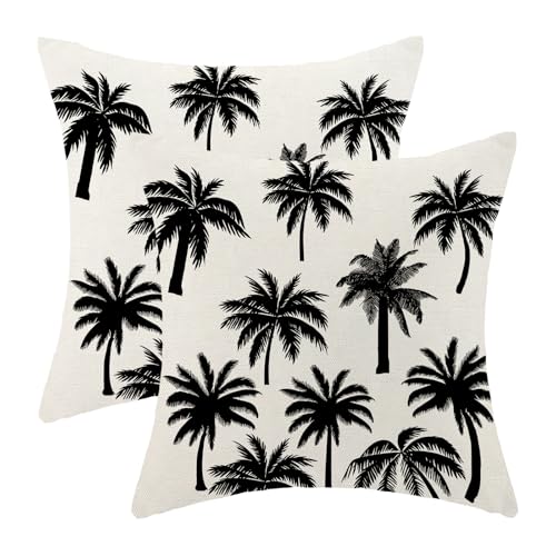 Summer Pillow Covers 18x18 Pack of 2 Beige Black Palm Tree Decorative Throw Pillow Covers Outdoor...