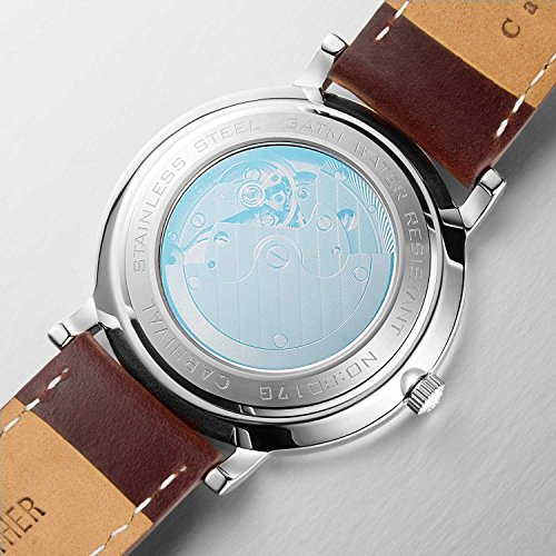 Image of MASTOP Mens Ultra-Thin White Dial Watches Leather Strap Fashion Waterproof High End Automatic Mechanical Watch