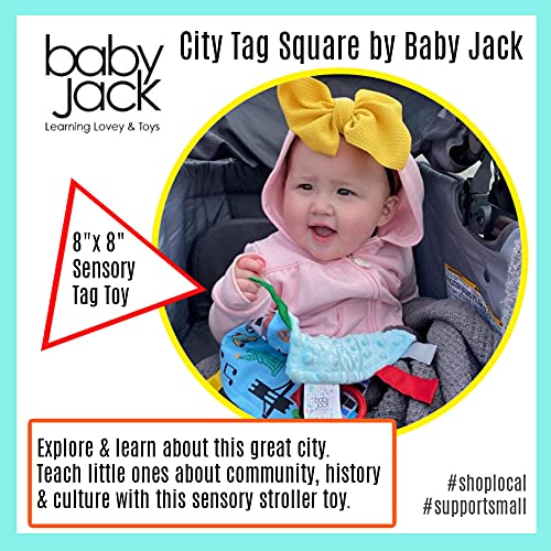 Baby Jack & Co 8X8” Learning Lovey Seattle Washington Tag Toys For Babies - Baby Crinkle Toys - Soft & Safe - Learn Usa Cities And Shapes - Ideal Baby Toy & Gift Bpa Free W/ Stroller Clip #TOP4