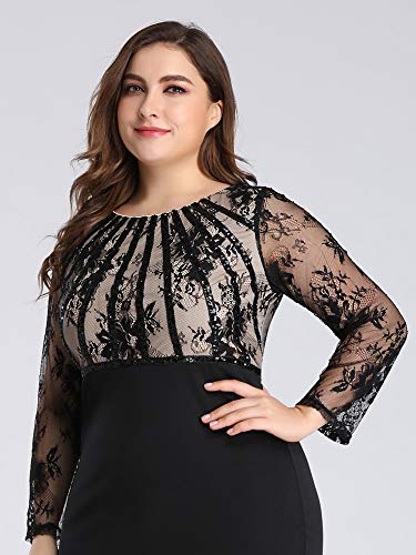 Women's Long Sleeve See-Through Evening Party Maxi Dress Plus Size Black US14