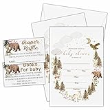TIOFUNO Set of 25 Baby Shower Invitations, Forest Woodland Animals Gender Reveal Party Invites with Envelopes, Book Request Cards, Diaper Raffle Tickets for Party Decorations Supplies - A13
