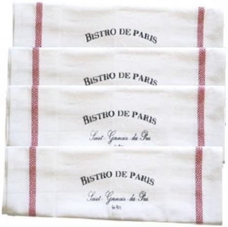 French-inspired "Bistro De Paris" Cloth Napkins, Red & White, Set of 4