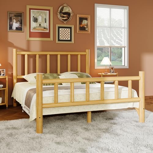 Farmhouse-Log-Bed-Frame-Queen-Rustic-Style-Pure-Solid-Pine-Cylinder-Construction-Bed-Fits-Mattresses-and-Box-Springs-Natural-Finish Farmhouse Log Bed Frame Queen Rustic Style Pure Solid Pine Cylinder Construction Bed Fits Mattresses and Box Springs Natural Finish