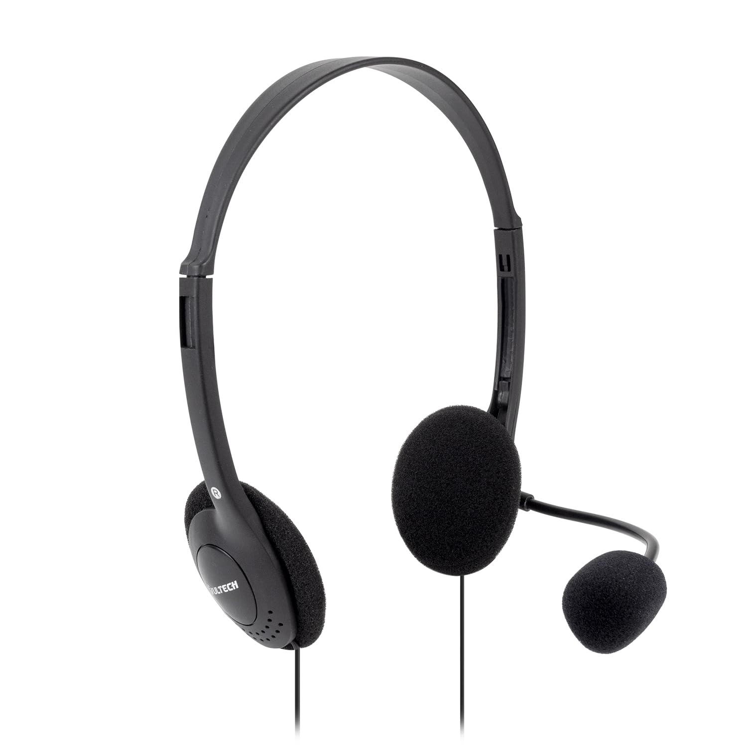 VulTech Cuffie Headset On Ear HS-​01 jack 3,​5mm da 1.8m con Microfono su archetto regolabile per PC con controller volume e muto, ufficio, Computer, Portatile, Laptop, Macbook, Meet, Zoom