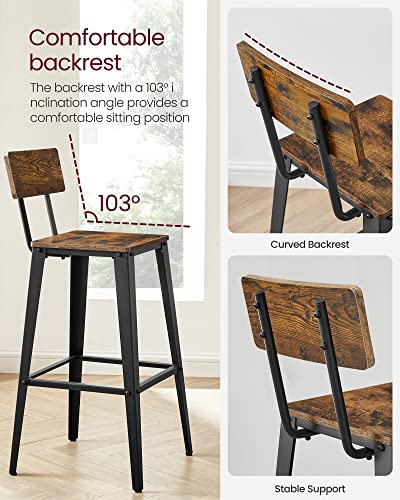 Vasagle Set Of 2 Bar Stools, Bar Height Stools, Tall Bar Stools With Back, Bar Chairs, Steel Frame, Industrial Style, Easy Assembly, Rustic Brown And Black Ulbc078B01 #TOP6