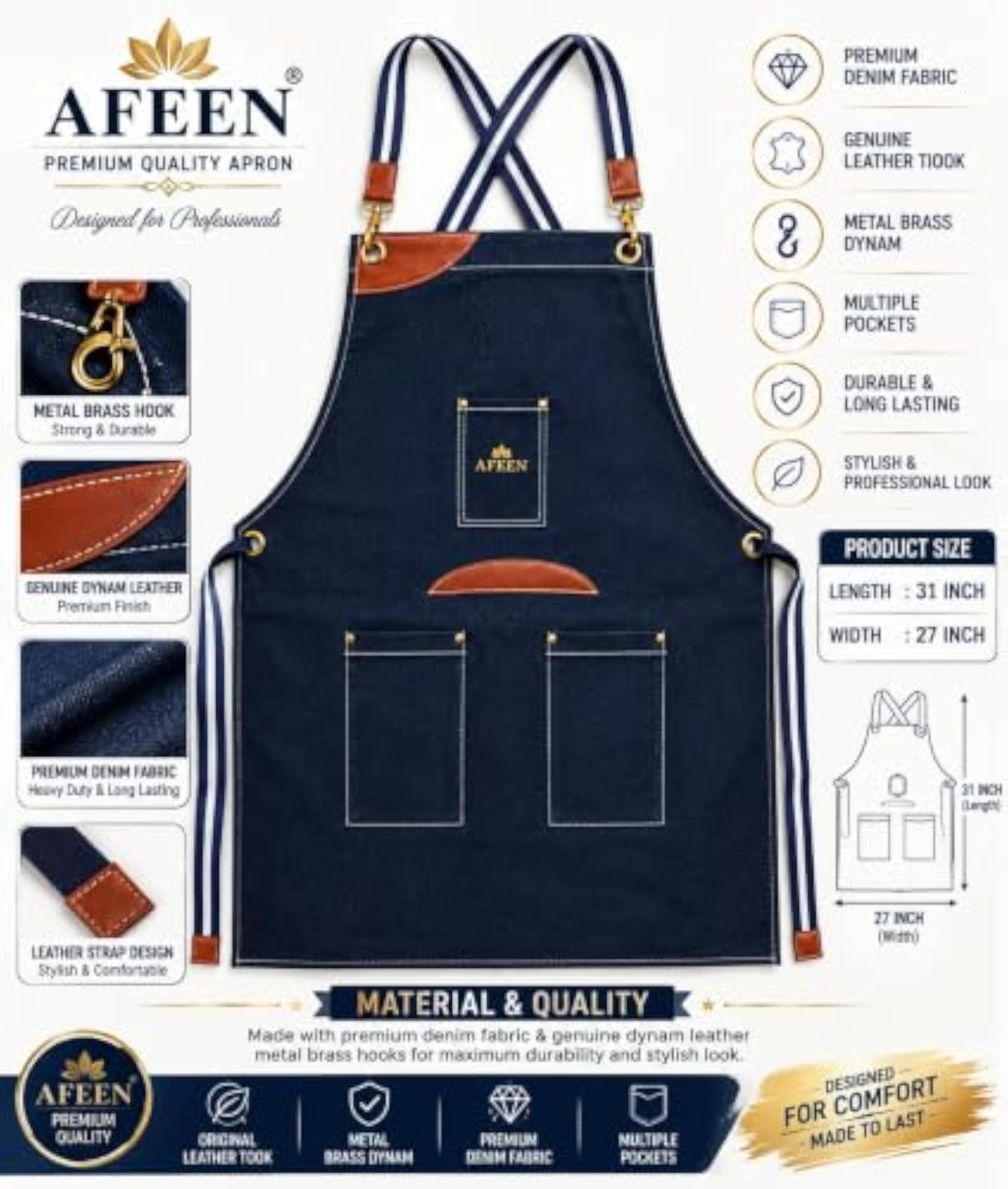 Adjustable Denim Style Kitchen Apron for Men and Women
