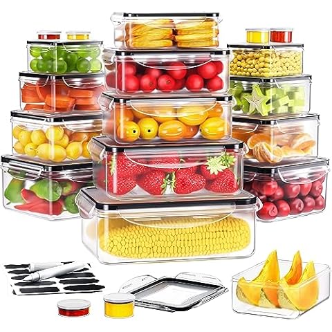 DaCool 32 Pack Food Storage Containers with Lids Airtight Leakproof Plastic Meal Prep Containers Stackable Reusable for Kitchen Organization Storage,Microwave Safe,BPA Free Cover