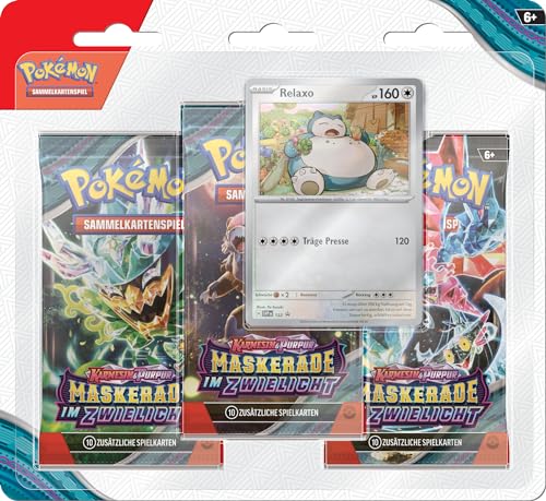 Pokémon Sammelkartenspiel: 3er-Pack-Blister Karmesin & Purpur - Maskerade im Zwielicht: Relaxo (3 Boosterpacks & 1 holografische...
