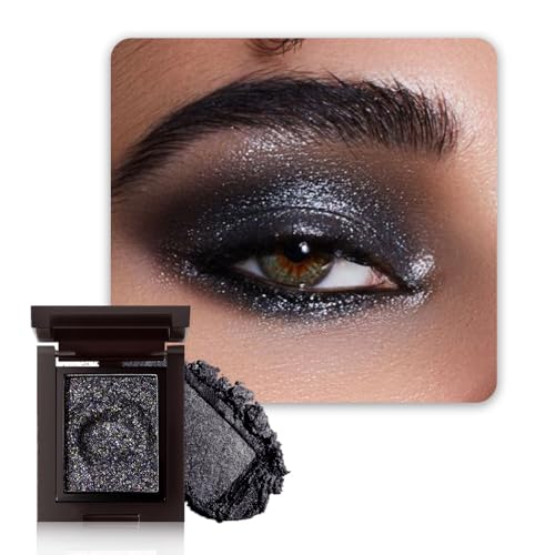 Image of WanTuoluo Sparkly Eyeshadow Palette for Women, Single Monochrome Eye Shadow Makeup, Shiny Pressed Cream Powder, Blendable Natural sombras para ojos, Holographic,Vegan,Travel (05-Glitter-Ink Black)