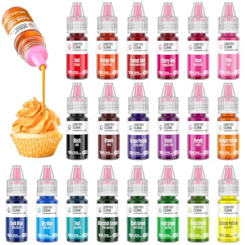 Food Coloring Liquid Set - Jelife 20 Colors Liquid Easter Eggs Dye Kit Edible Cake Decorating Color Flavorless Vibrant Food Dye for Baking Macaron Frosting...