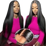 mengkai 28 Inch Lace Front Wigs Human Hair PrePlucked Bleached Knot Glueless Lace Front Wigs Human Hair Pre Plucked Pre Cut Straight Lace Closure Glueless Wigs for Women