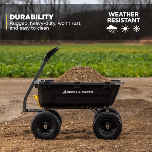 Gorilla Carts 7GCG-NF Heavy-Duty Poly Dump Garden Cart with No-Flat Tires, 7 Cubic Feet, 1200-Pound Capacity, Black, Amazon Exclusive