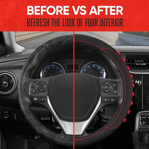 Image of Motor Trend FlexGrip Red Steering Wheel Cover for Cars - Standard 15 inch Car Steering Wheel Cover, Red and Black Steering Wheel Protector for Auto Truck Van SUV