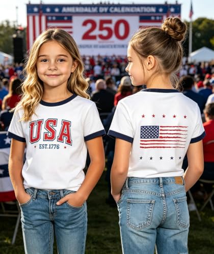 Image of Kids 250th Anniversary USA Shirts Boys Girls USA Shirt 4th of July Outfits Cute Patriotic Top
