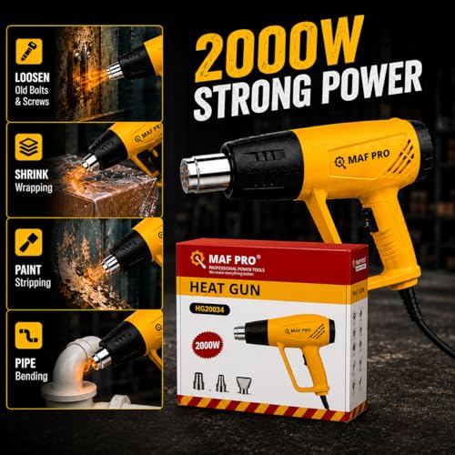 Image of MAF PRO Heat Gun 2000W Hot Air Gun with Dual Temperature Settings & Airflow Control | Heavy Duty Electric Heat Gun for Paint Removal, Shrink Wrapping, Craft, PVC & DIY Tools