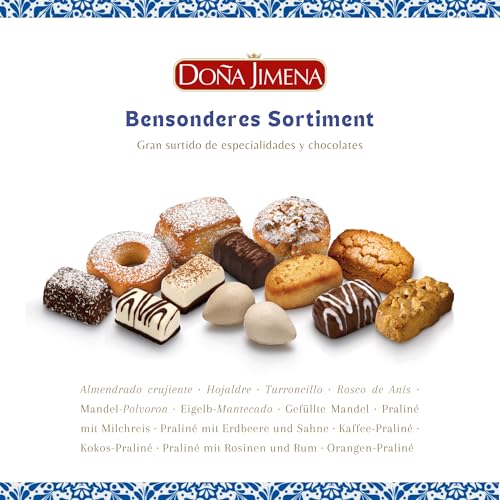 Doña Jimena | Großes Sortiment traditioneller Spezialitäten | Mini-Schokoladenpralinen | Típico-Bonbons | Mandeln | 1000 Gramm