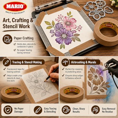 Image of Mario Brown Masking Tape - 20 Meter Length, 6mm Width - High Strength Tape for Fine Detail Painting & Craft Work - Clean Removal - Pack of 2 Rolls