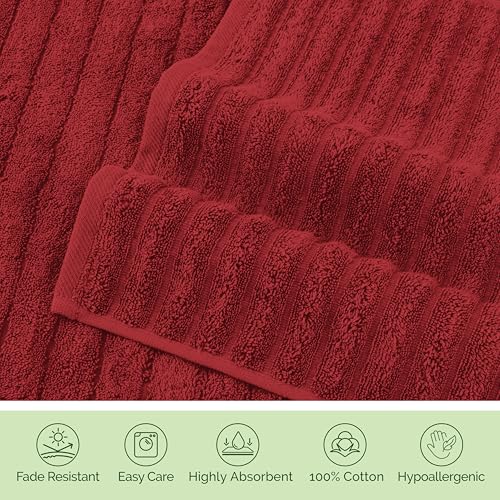 Image of Elegant Comfort 100% Turkish Cotton Corduroy Ribbed Luxury Jumbo Bath Towel Ultra Soft - 35 x 70 Inch - Luxury Spa Premium Hotel Quality Highly Absorbent and Quick Dry Large Bath Towel, Burgundy