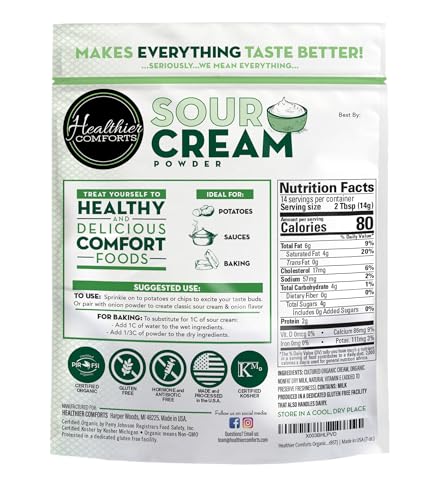 Healthier Comforts Organic Sour Cream Powder | USDA Certified Organic, Kosher, Non-GMO, Gluten Free Food | Seasonings, Snacks | Made In USA (7oz) - Thumbnail 2