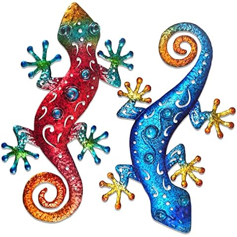 wotieuns Metal Lizard Outdoor Decor Metal Gecko Wall Art Hanging Garden Fence Yard Patio Set of 2 Cover