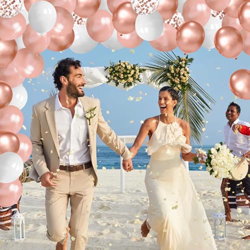 Image of Rose Gold Balloons 50 PCS Metallic Rose Gold Balloons 12 Inch Rose Gold Confetti Balloons for Anniversary Wedding Engagement Bridal Shower Bachelorette Party Decorations