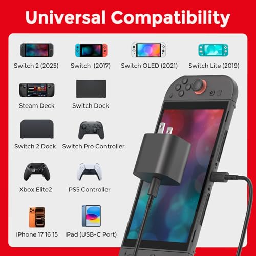 Image of Charger for Nintendo Switch 2-20V 3A 60W AC Adapter Fast Charging with 5ft USB C Cable - Compatible with Switch /OLED /Lite /Steam Deck - Support 4K TV Mode - Original Quality