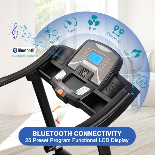 Image of Treadmills for Home, Treadmill with 0-15% Auto, 4.0HP Folding Electric Treadmil, 20 inch Wide Running Machine with Bluetooth Speaker & Pulse Monitor, 350 LBS Weight Capacity