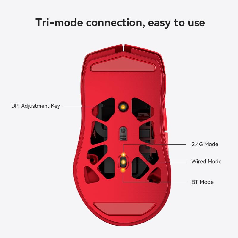 Image of AJAZZ M259 Magnesium Aluminum Alloy Mouse, BT /2.4G /USB-C Lightweight Mice (Red)
