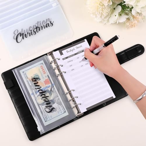 Image of SKYDUE Budget Binder, Money Saving Binder with Zipper Envelopes, Cash Envelopes and Expense Budget Sheets for Budgeting (Black Golden)