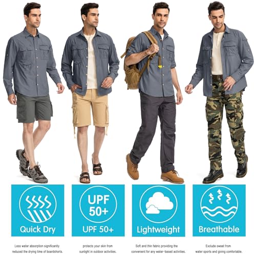 Jessie Kidden 202111-HZC-5068-DARK GREY-L Mens Upf 50+ Uv Sun Protection Hiking Fishing Safari Shirt Long Sleeve Outdoor Breathable Cool Quick Dry Utility Cargo Shirts thumb #6