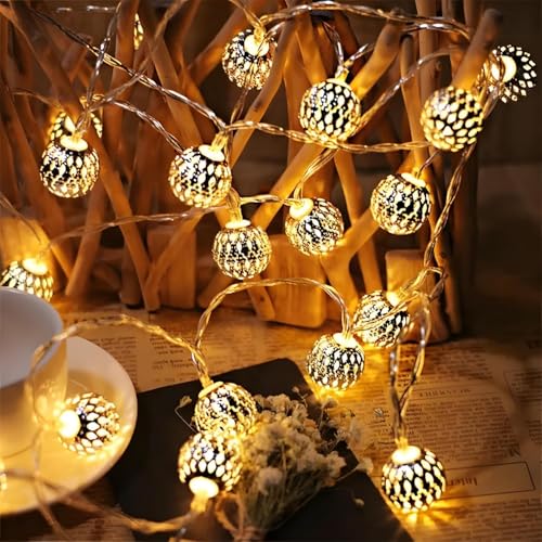 Image of One94Store 3 Meter 10 LED Maccoran Ball String Lights - Perfect for Indoor /Outdoor Decoration for Diwali, Christmas, Birthday, Navratri, and Valentine's Day Gifts(Warm White)