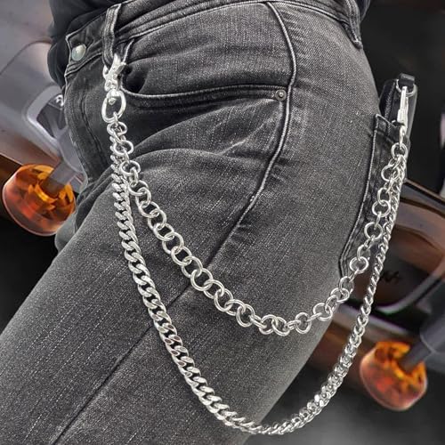 Image of Pants Chain for Men Women,Double Wallet Chain | Stainless Steel Chain for wallet,Heavy Duty Biker Pocket Chains and Jeans
