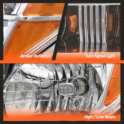 Image of Headlight Assembly Fit for 2005-2008 Nissan Frontier S /SE /LE /NISMO / 2005-2007 Pathfinder Headlamp Chrome Housing Amber Reflector Driver and Passenger Side