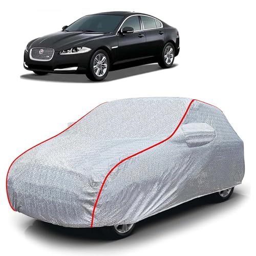 Image of Sulfar 100% Waterproof Car Body Cover Compatible with Mirror for Jaguar XF (Triple Stitched, Full Bottom Elastic, Magic Silver with Red Piping)