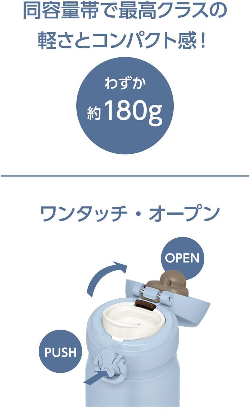 Thermos JNL-406B ASB Vacuum Insulated Portable Mug, 13.5 fl oz (400 ml), Miffy Ash Blue, Easy to Clean, Lightweight Type, One-Touch Opening, Stainless Steel Bottle, Hot and Cold