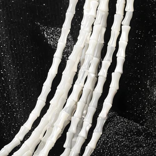 Image of HAAMIIQII Natural White Mother of Pearl Shell Beads 4x8mm Bamboo Shape Semi Precious Stone Loose Gemstone Beads for Jewelry Making Strand 15 Inch (45-48pcs)