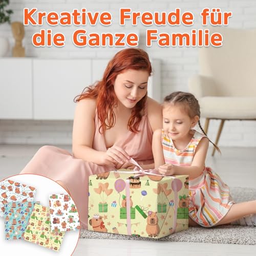 8 Blatt Capybara Geschenkpapier Set, Lustig Capybara Deko Geburtstag mit Süßen Wasserschwein Motiven, Geschenkpapier Kinder für Geburtstagsfeier, 50x70cm
