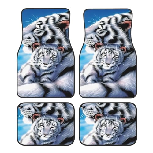 Tapis de voiture tigre blanc : ensemble complet universel 4 pièces pour auto