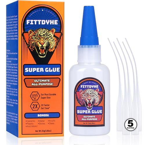 Super Glue Clear 30 g(1.06 oz.) Strong Fast Drying Waterproof Liquid Adhesive for Plastic Metal Wood Rubber Ceramic Leather Repair Rhinestone Jewelry DIY Crafts Glue for the Office