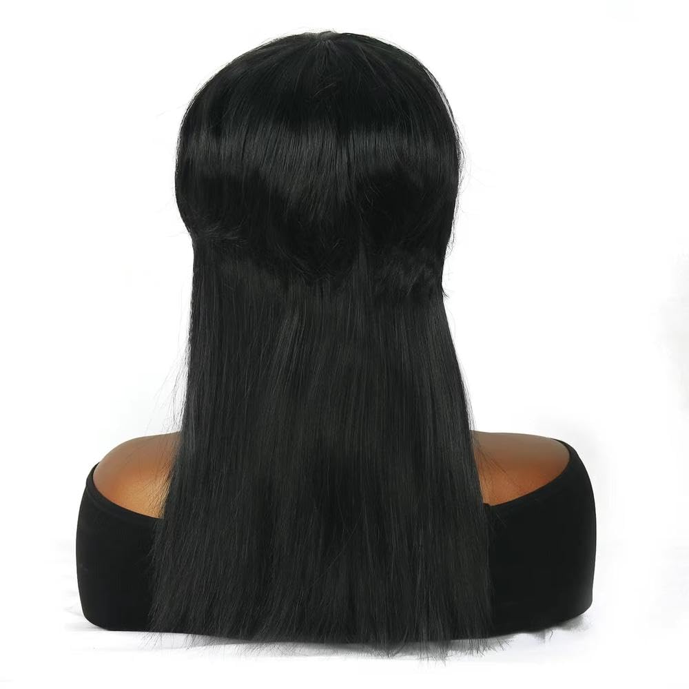 Haarpflege Damen Vokuhila Perücke Schwarz Mit Pony Glattes Haar Geeignet Für Den Täglichen Gebrauch
