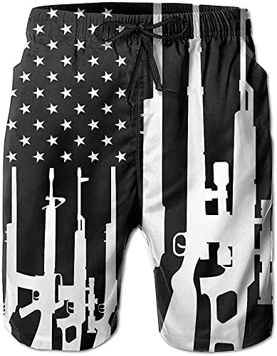 SARA NELL Mens Gun Design American Flag Breathable Beach Board Shorts Swim Trunks Quick Dry (XL Gun Design American Flag)